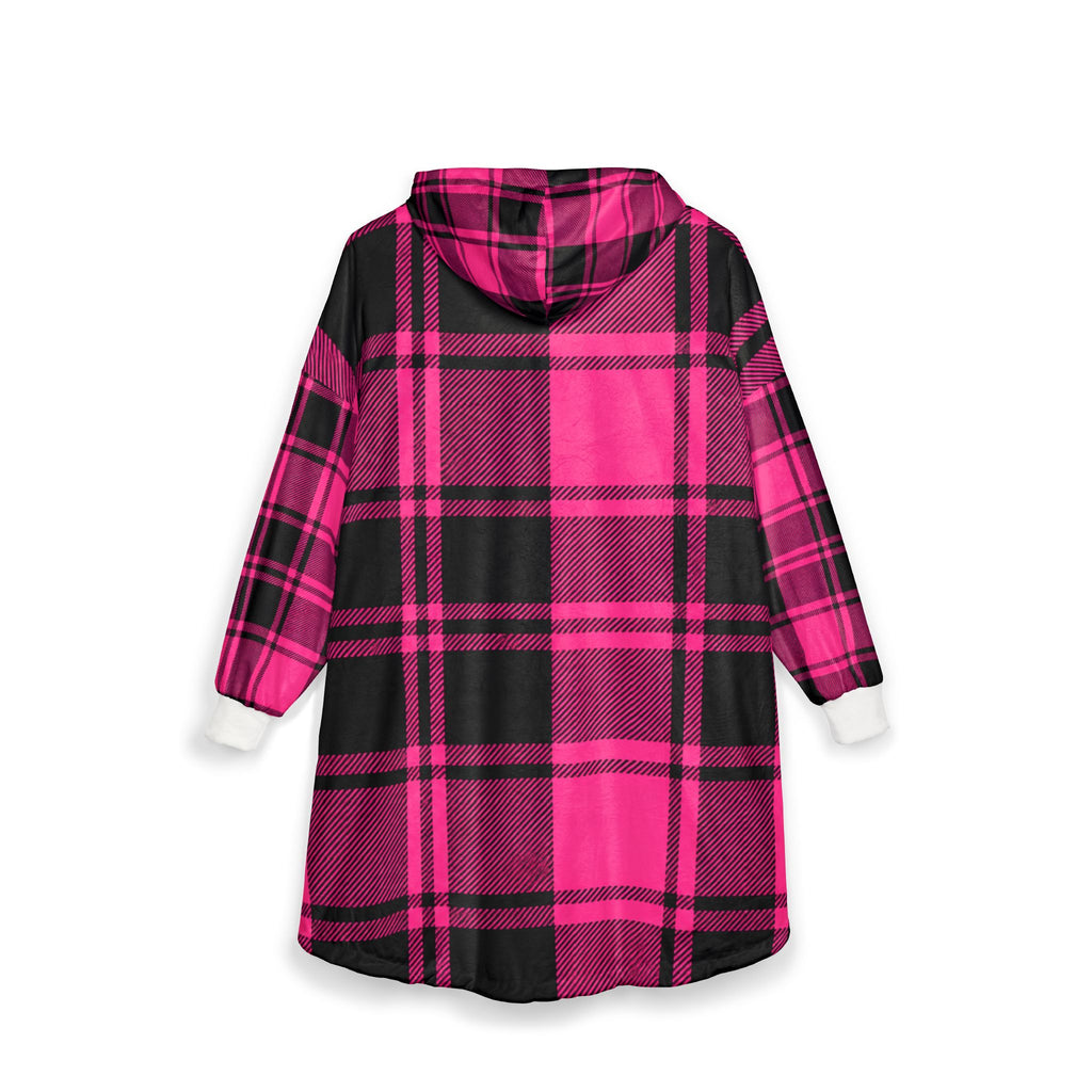 Pink & Black Plaid Hooded Blanket — Cozy Oversized Hoodie Blanket