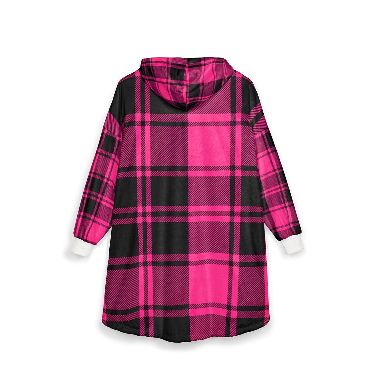 Pink & Black Plaid Hooded Blanket — Cozy Oversized Hoodie Blanket