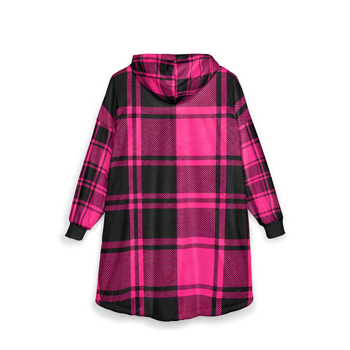 Pink & Black Plaid Hooded Blanket — Cozy Oversized Hoodie Blanket