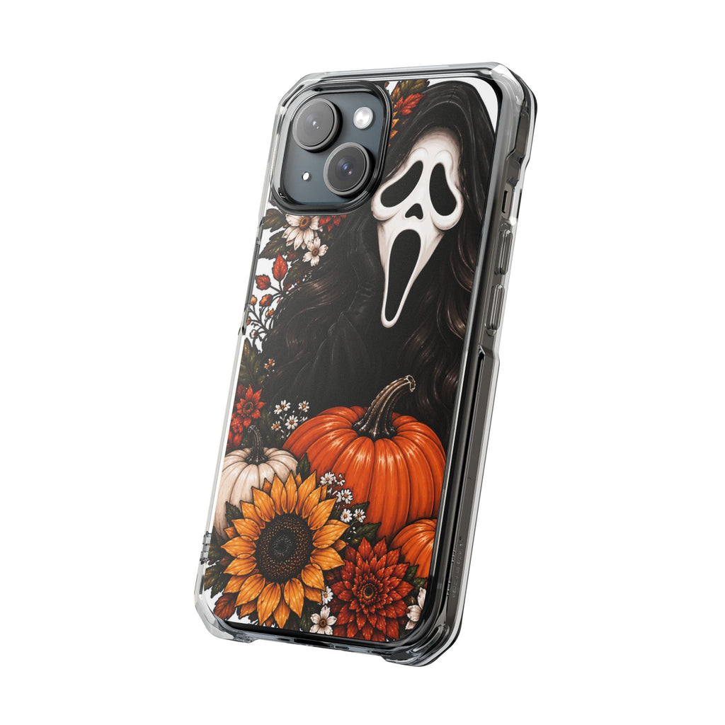 Clear Magnetic Phone Case — Autumn Scream Pumpkin & Sunflower Design