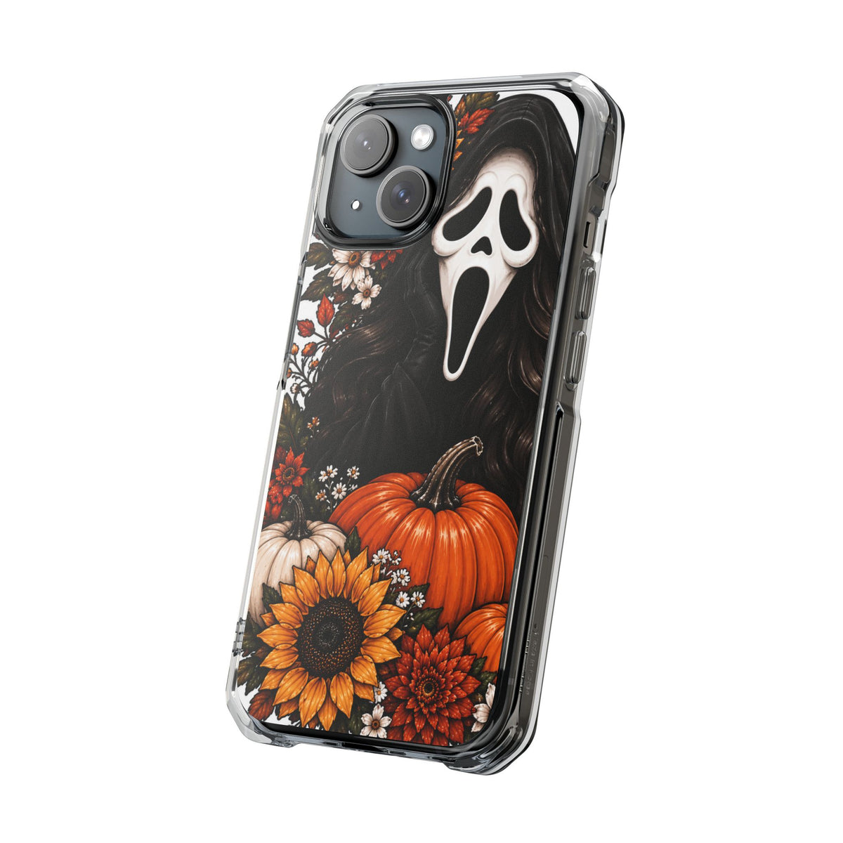 Clear Magnetic Phone Case — Autumn Scream Pumpkin & Sunflower Design