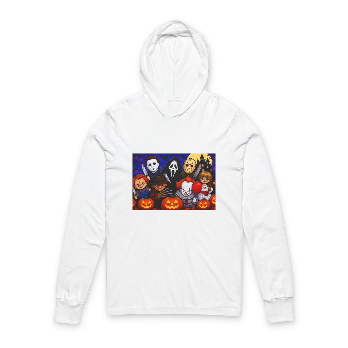 Halloween Horror Mask Characters Hooded Long Sleeve Tee