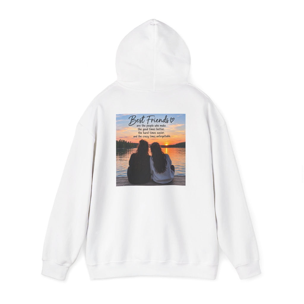 Hoodie — "Best Friends" Sunset Photo Hoodie (Friends Quote, Cozy Gift)