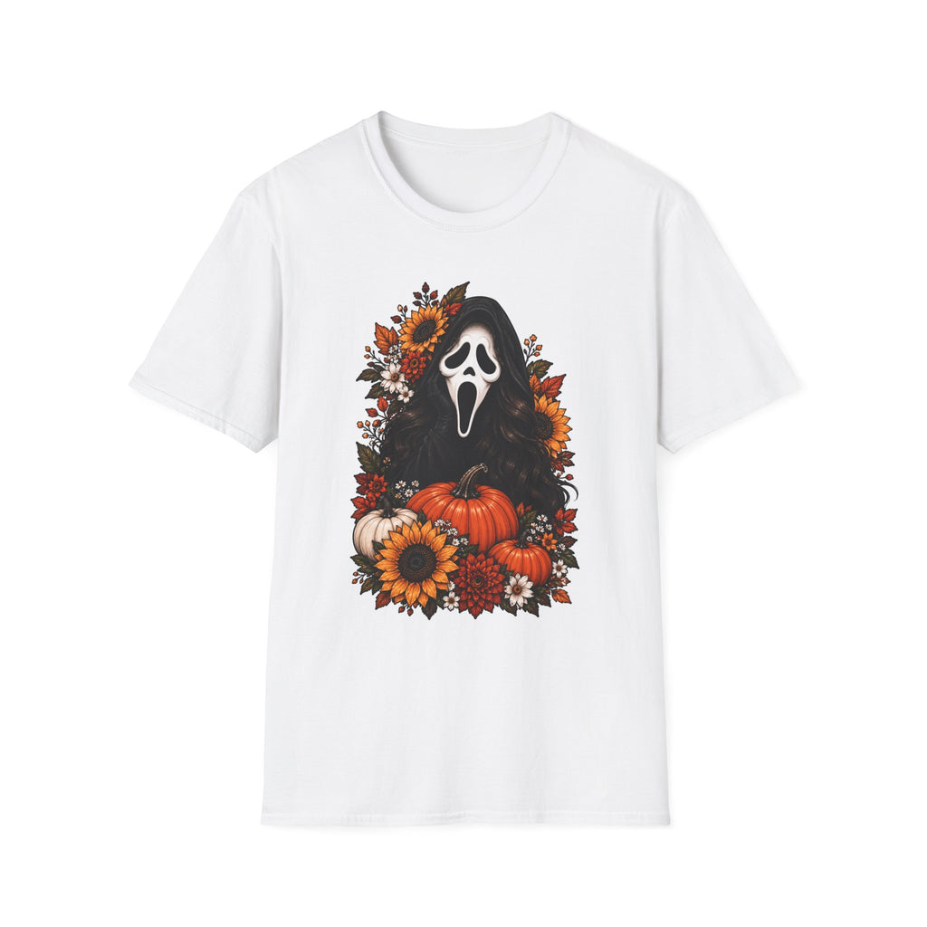 Halloween Ghostface Pumpkin T‑Shirt — Spooky Floral Fall Graphic Tee