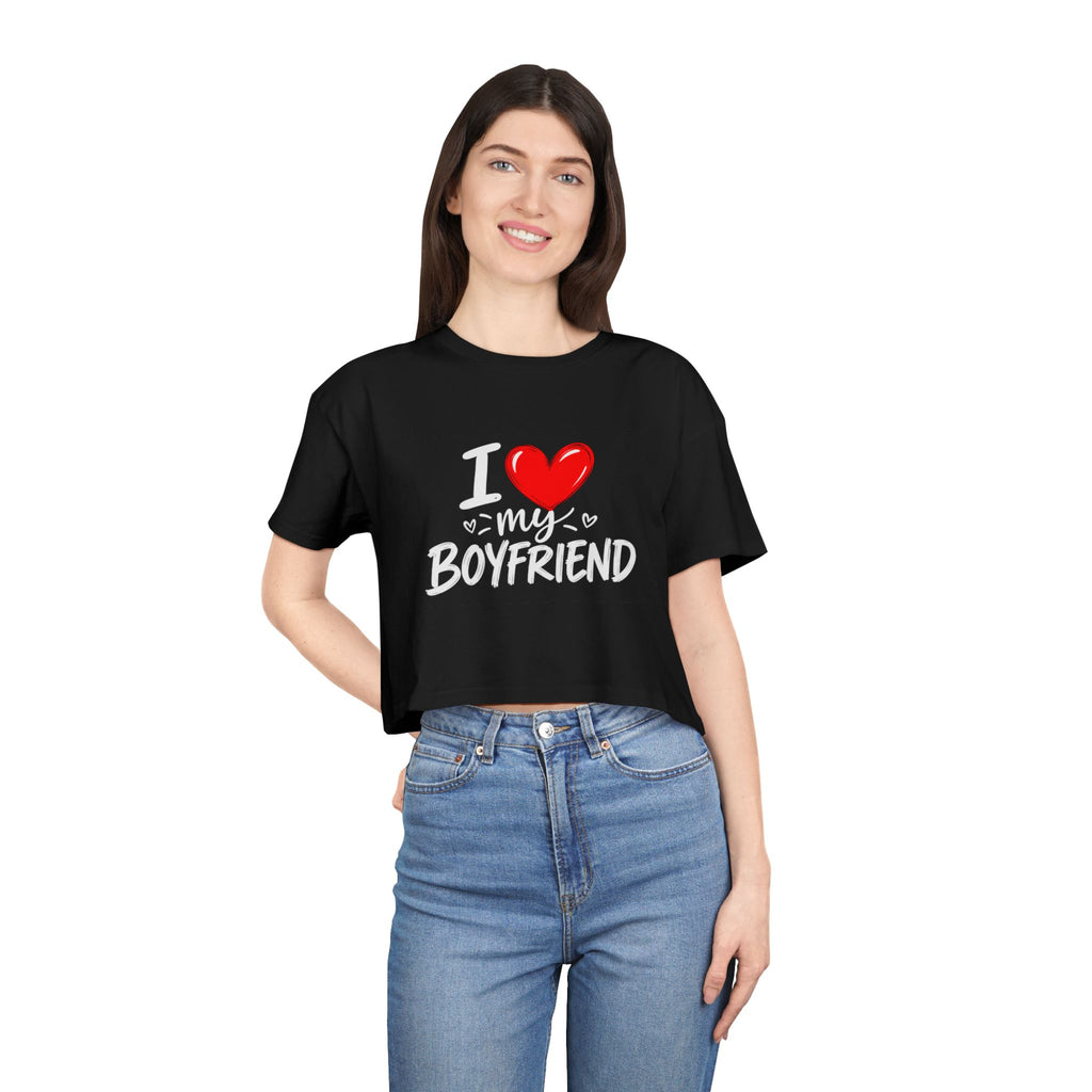 I Love My Boyfriend Crop Tee – Women's Romantic Graphic Top
