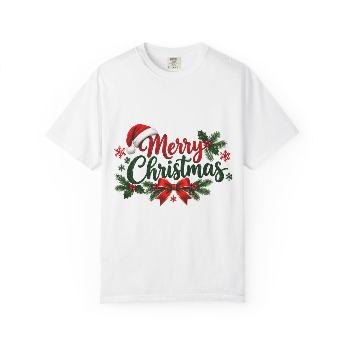 Merry Christmas T-Shirt – Festive Holiday Tee with Santa Hat & Wreath