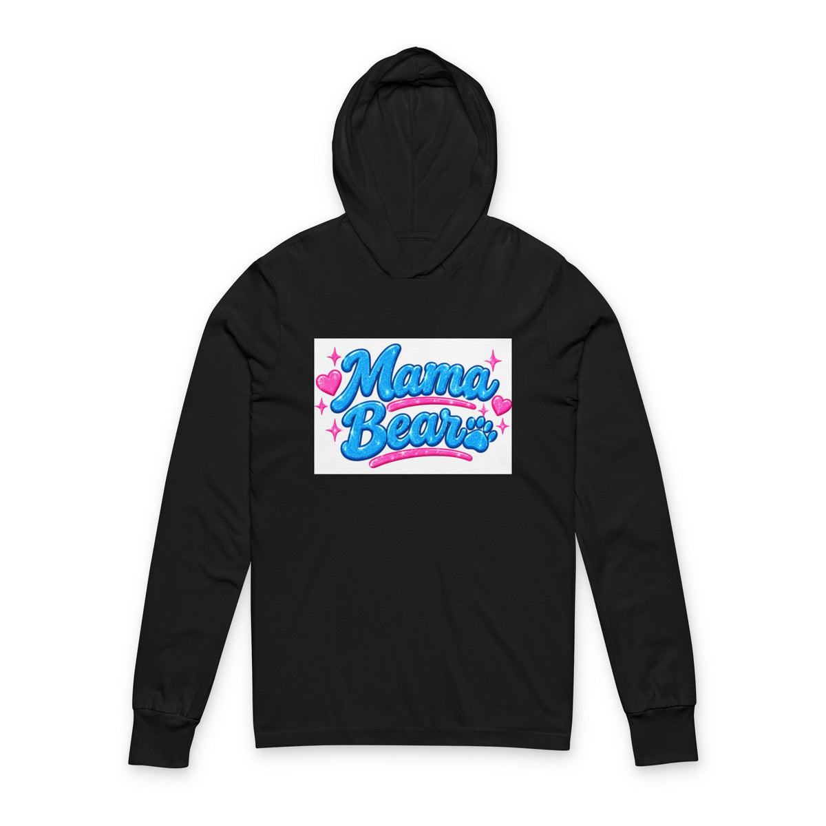 Mama Bear Hoodie Tee — Cute Pink & Blue Mother's Day Long Sleeve Hooded Shirt