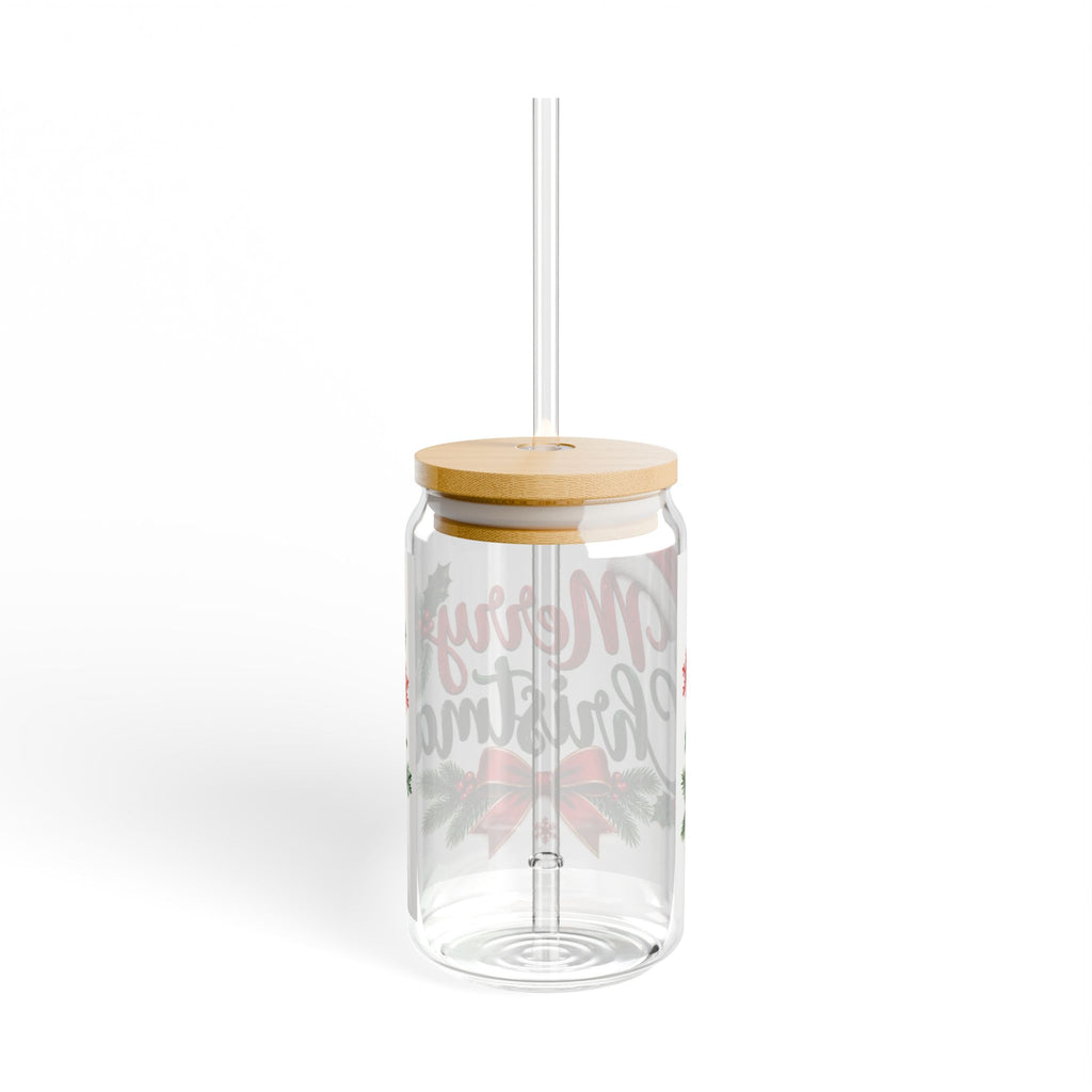 Christmas Sipper Glass 16oz – "Merry Christmas" Holiday Drink Jar with Straw