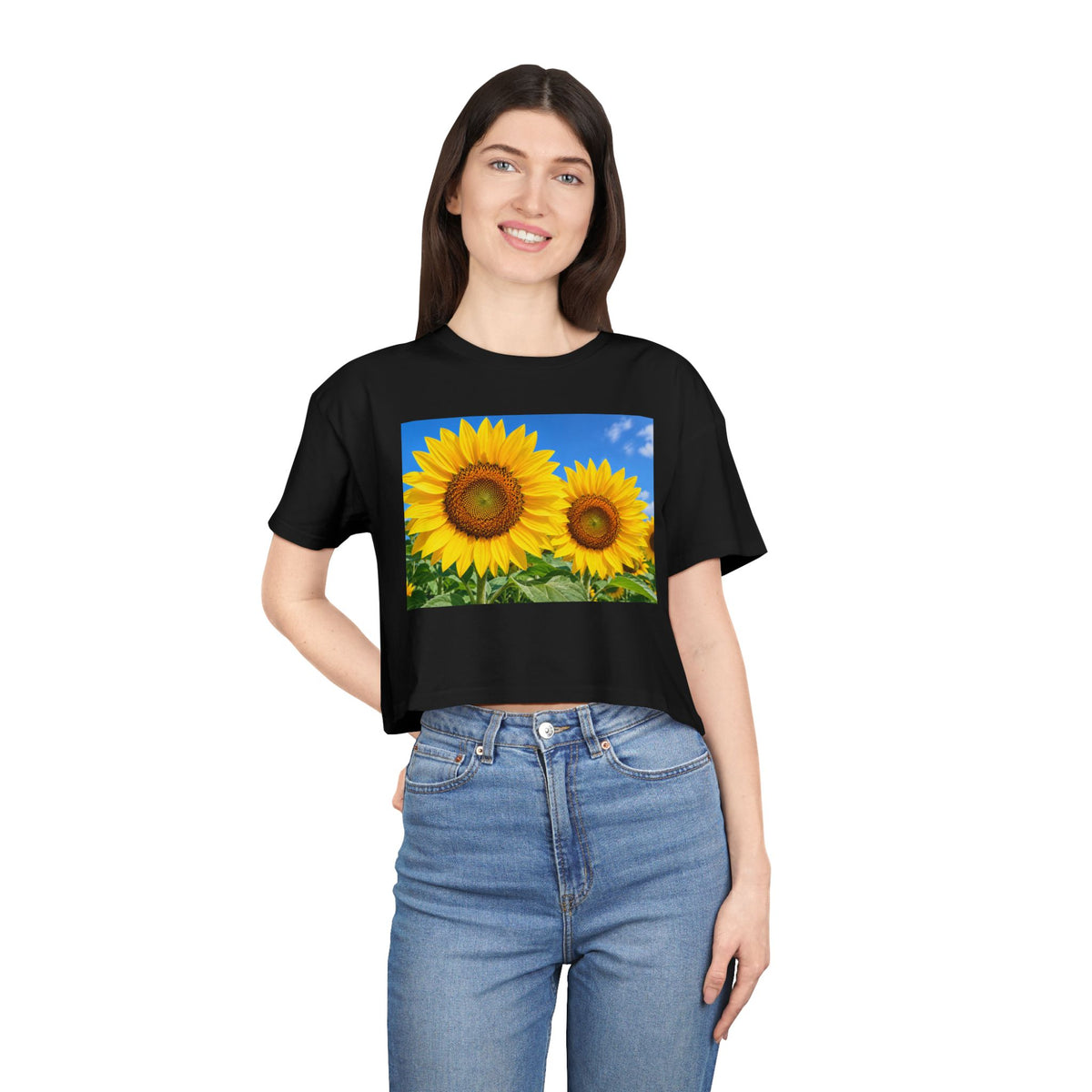 Sunflower Print Crop Tee
