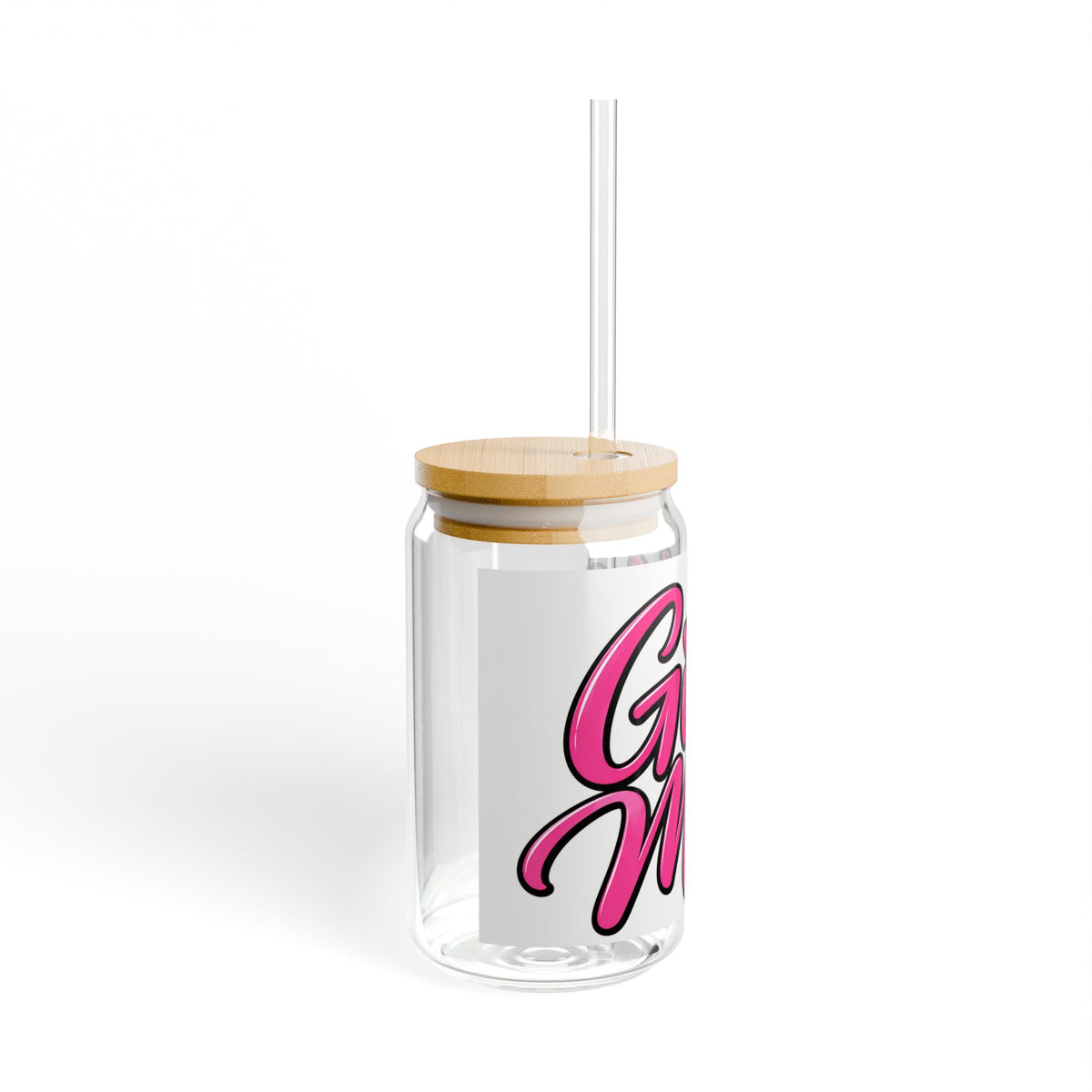 Girl Mom Sipper Glass - 16oz Clear Tumbler with Straw, Pink Script & Crown