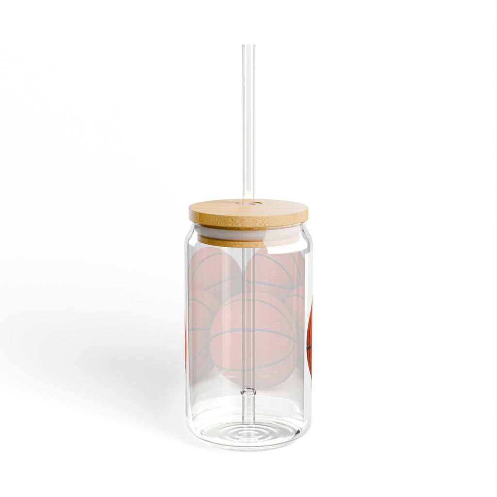 Basketball Glass Sipper | 16oz Sports Drink Jar with Straw