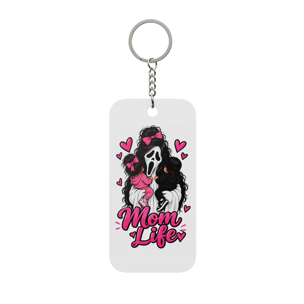 Mom Life Keychain Charm - Double-Sided Scream Mask Mom with Pink Hearts