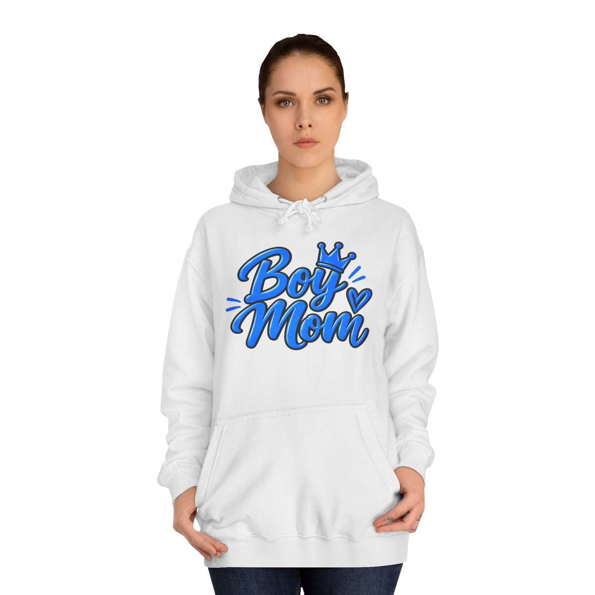Boy Mom Hoodie - Blue Script Graphic Pullover for Proud Moms