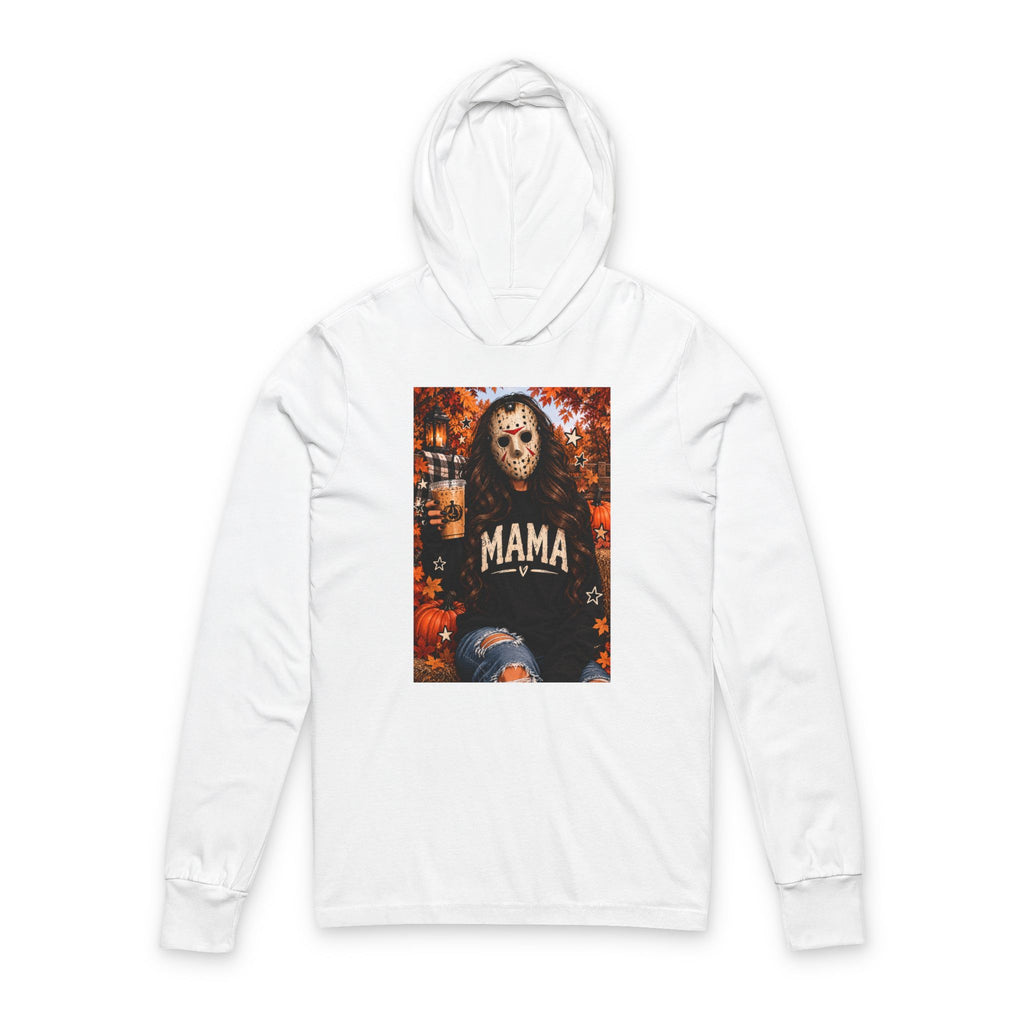 Mama Horror Mask Hoodie Tee — Halloween Mom Long-Sleeve Hooded Shirt