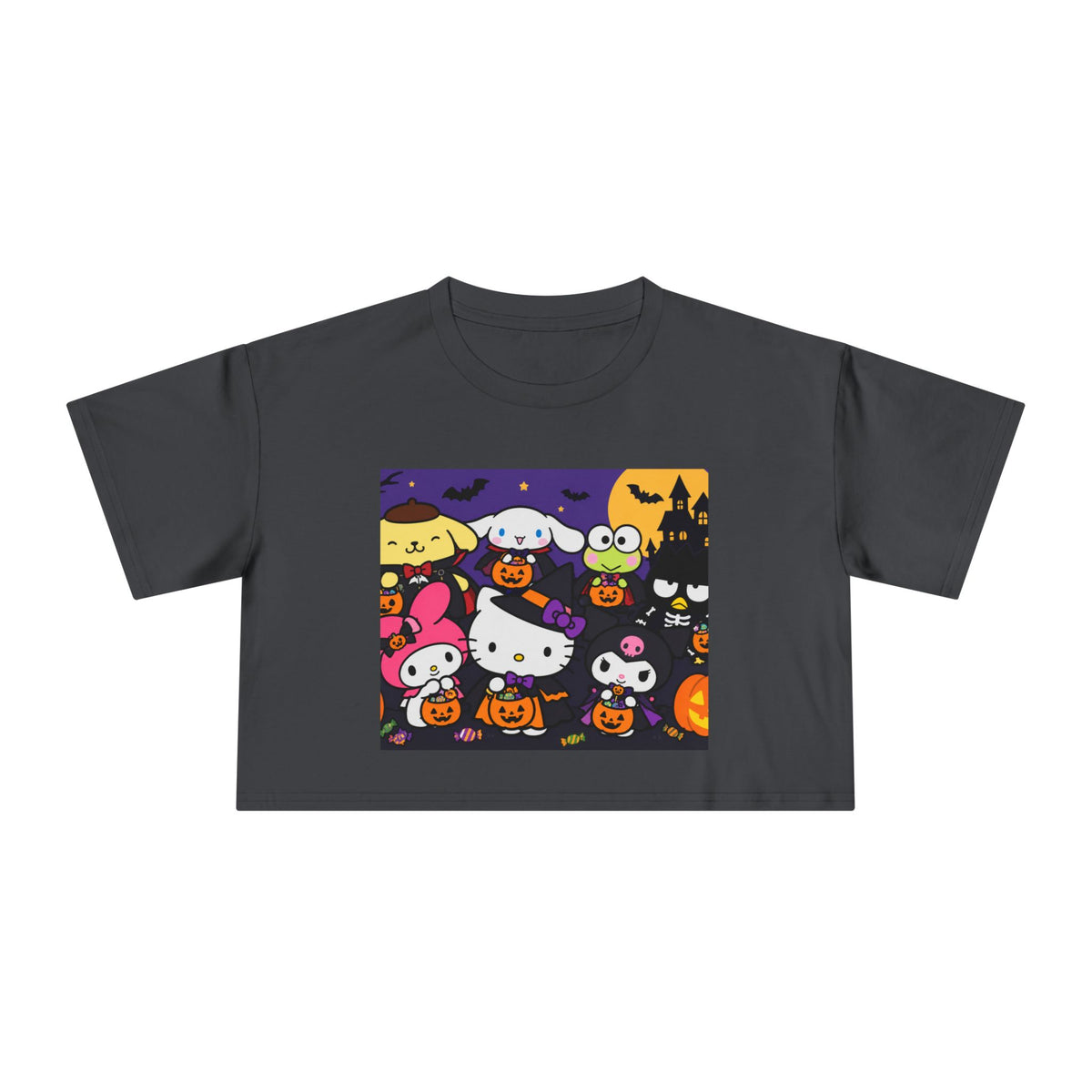 Halloween Kitty Crop Tee — Cute Hello Kitty Trick-or-Treat Graphic