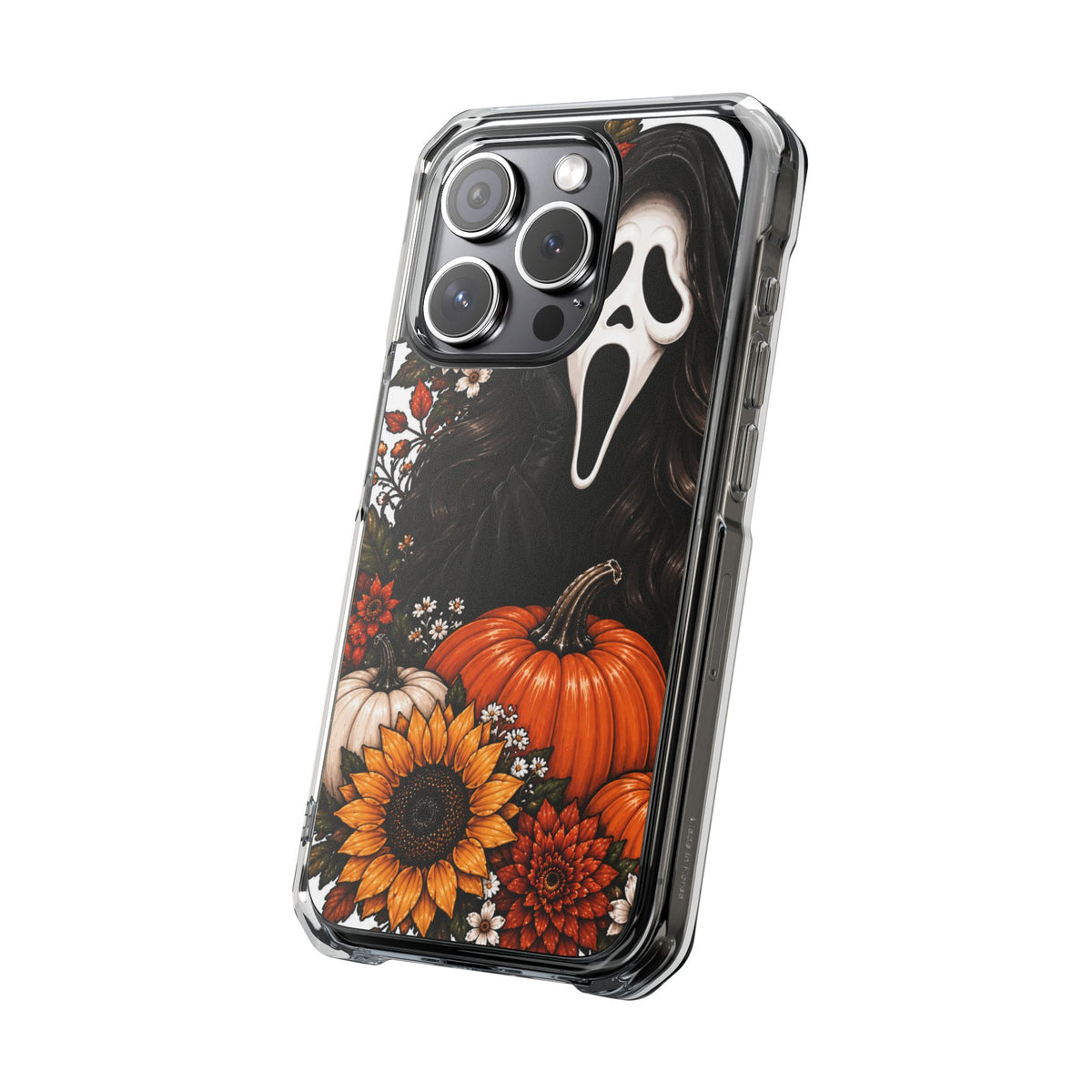 Clear Magnetic Phone Case — Autumn Scream Pumpkin & Sunflower Design