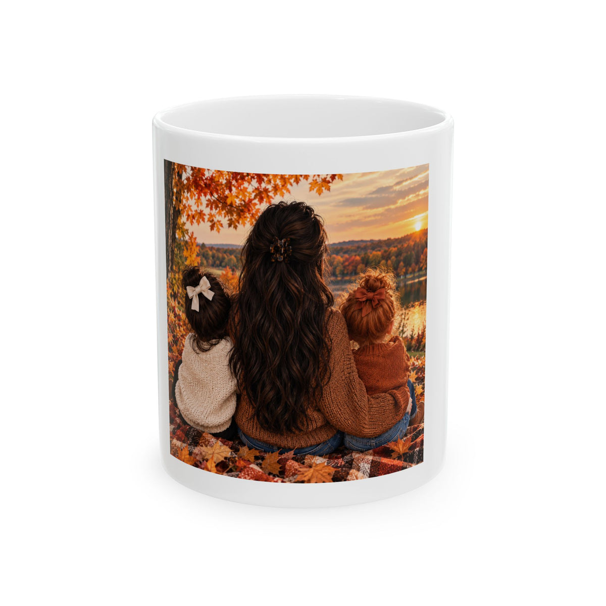 Autumn Sunset Family Ceramic Mug – Cozy Mom and Kids Fall Coffee Cup (11oz/15oz)