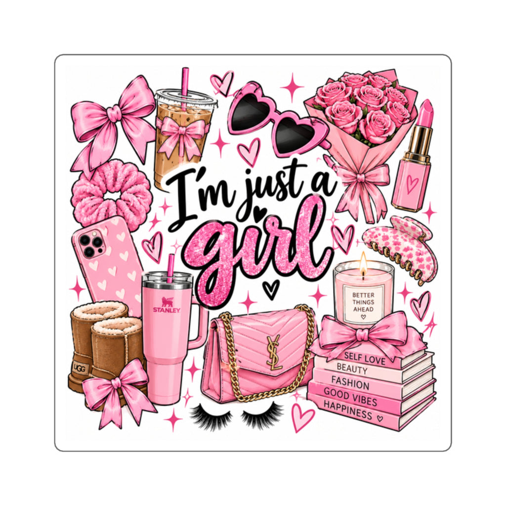 I'm Just a Girl Pink Aesthetic Sticker — Square Laptop Sticker