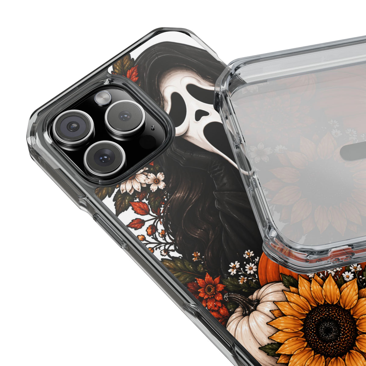 Clear Magnetic Phone Case — Autumn Scream Pumpkin & Sunflower Design