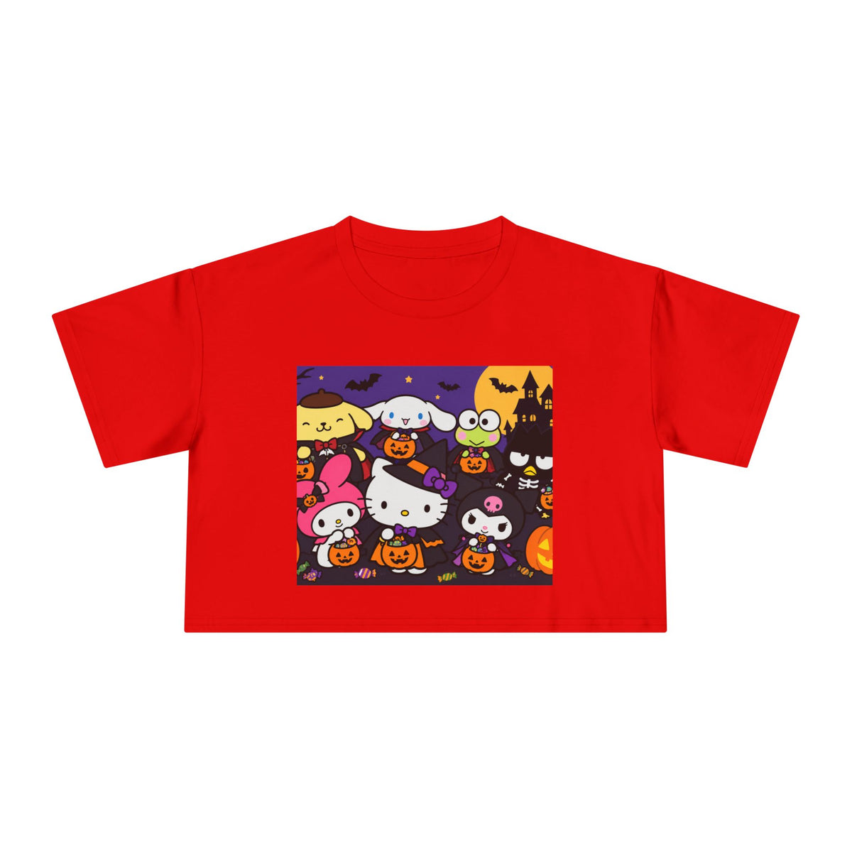 Halloween Kitty Crop Tee — Cute Hello Kitty Trick-or-Treat Graphic