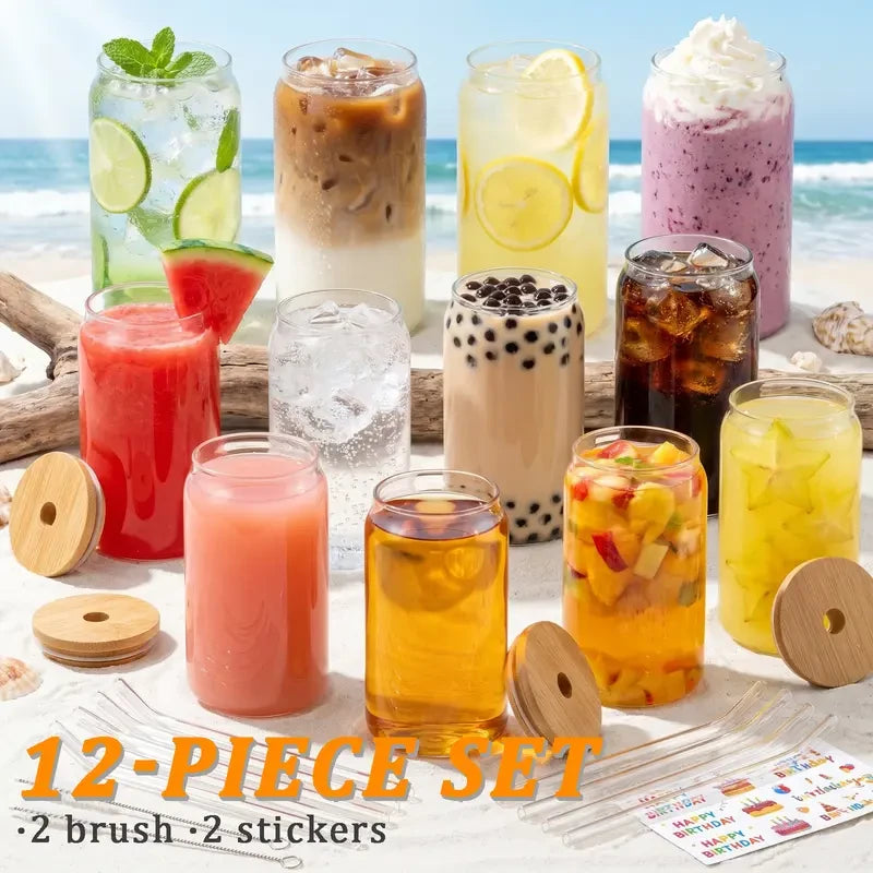 Glass Iced Coffee Tumbler Set