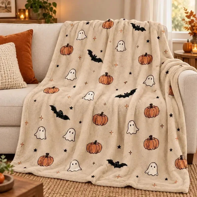 Ghost Pumpkin Flannel Fleece Blanket