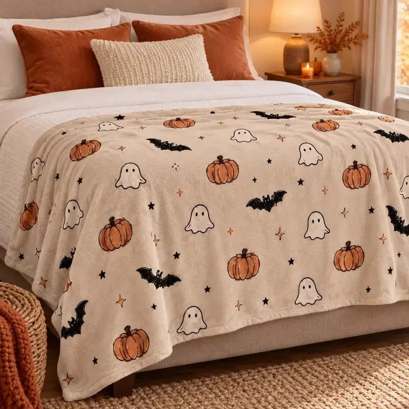 Ghost Pumpkin Flannel Fleece Blanket