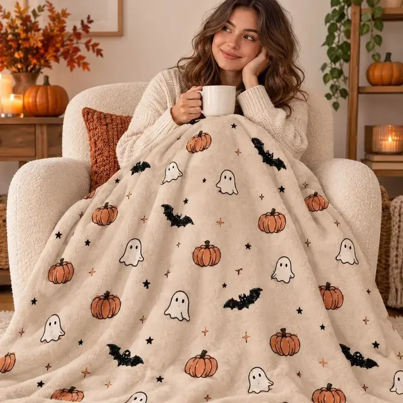 Ghost Pumpkin Flannel Fleece Blanket