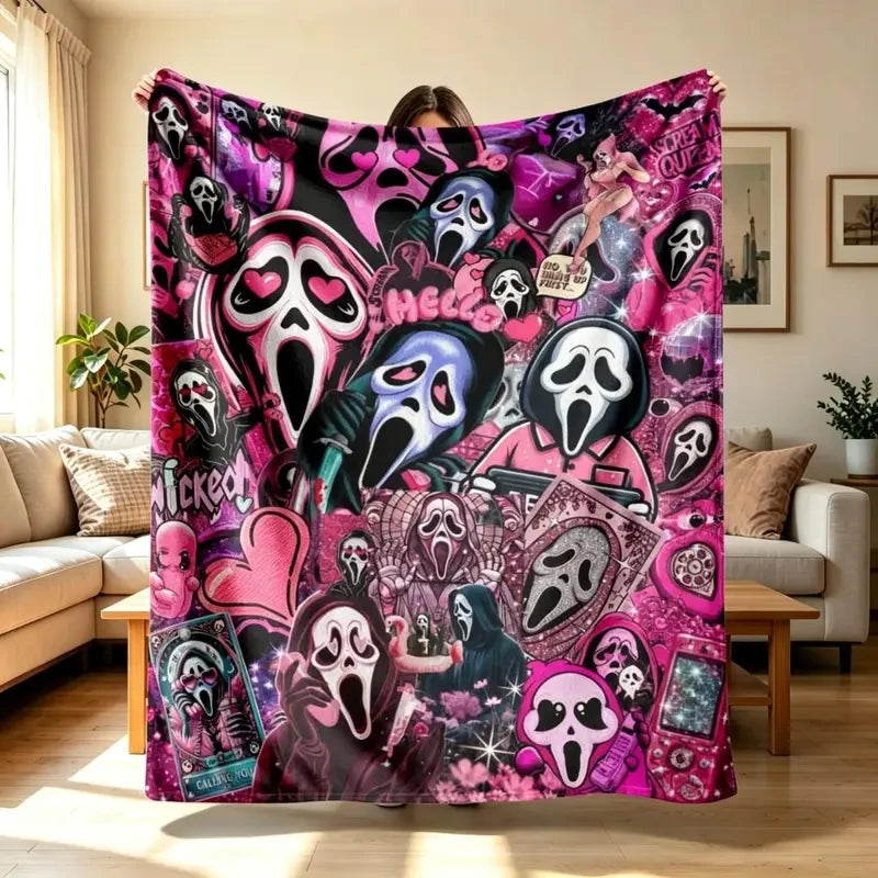 Pink Ghost Face Flannel Throw Blanket