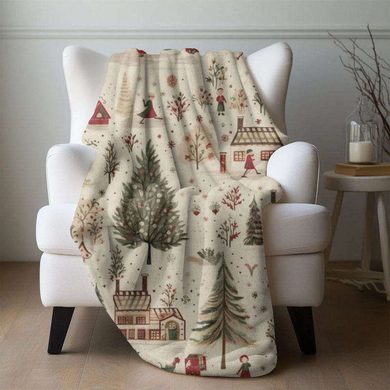 Nostalgic Christmas Village Fleece Throw Blanket