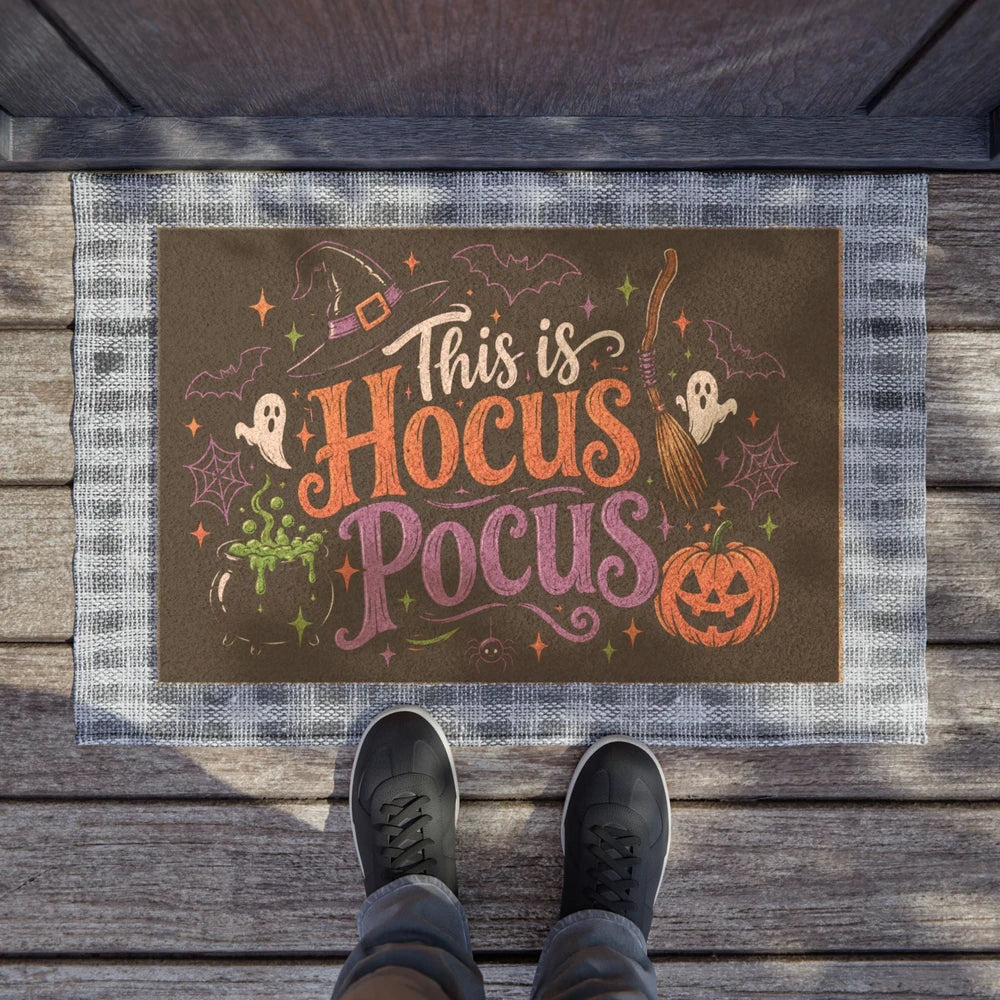 Hocus Pocus Doormat — Cute Halloween Welcome Mat with Ghosts, Pumpkin & Witch Broom