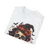 Halloween Skull T-Shirt — Witch Hat, Pumpkins & Ghosts Graphic Tee