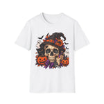 Halloween Skull T-Shirt — Witch Hat, Pumpkins & Ghosts Graphic Tee