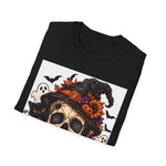 Halloween Skull T-Shirt — Witch Hat, Pumpkins & Ghosts Graphic Tee