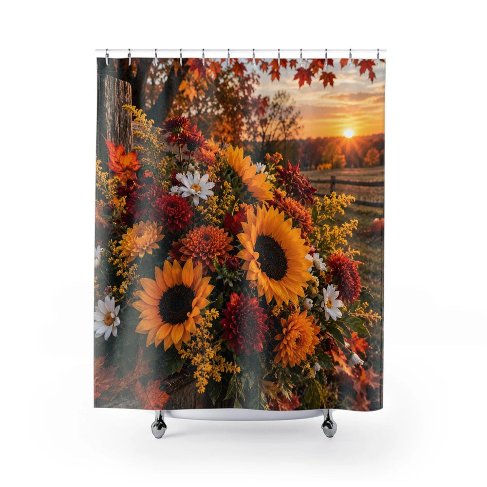 Autumn Sunrise Sunflower Shower Curtain — Fall Floral Bathroom Decor