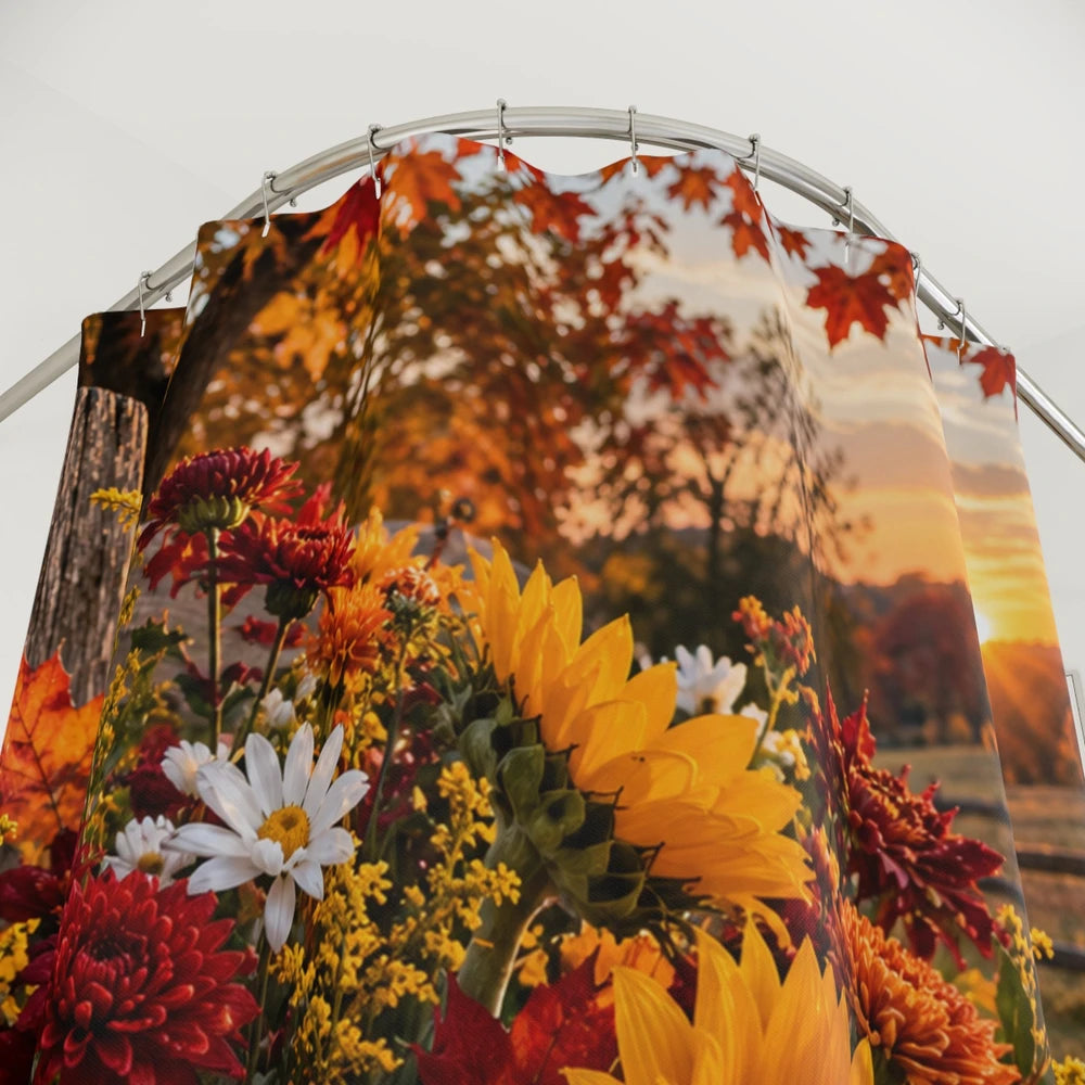 Autumn Sunrise Sunflower Shower Curtain — Fall Floral Bathroom Decor