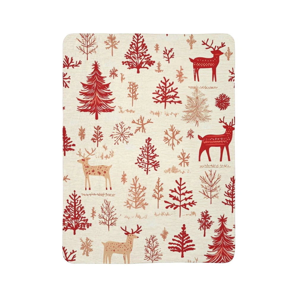Festive Reindeer Sherpa Holiday Blanket