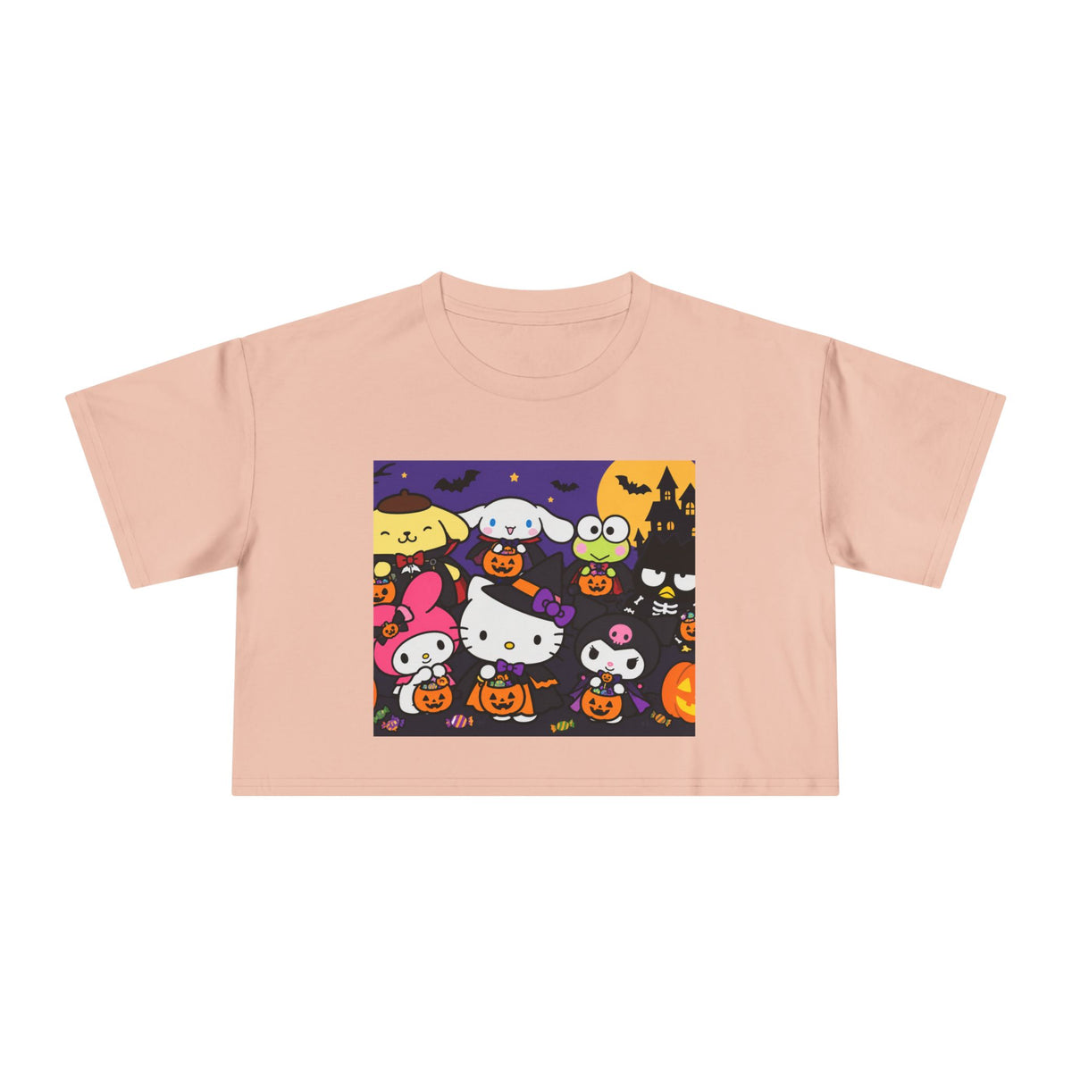 Halloween Kitty Crop Tee — Cute Hello Kitty Trick-or-Treat Graphic