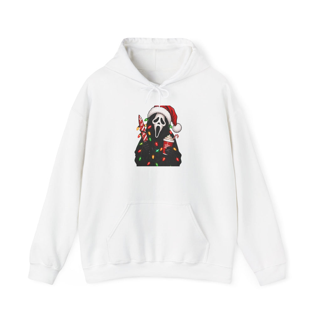 Christmas Scream Hoodie — Festive Ghostface with Santa Hat & Lights