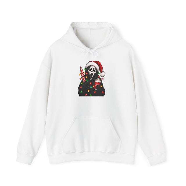 Christmas Scream Hoodie — Festive Ghostface with Santa Hat & Lights