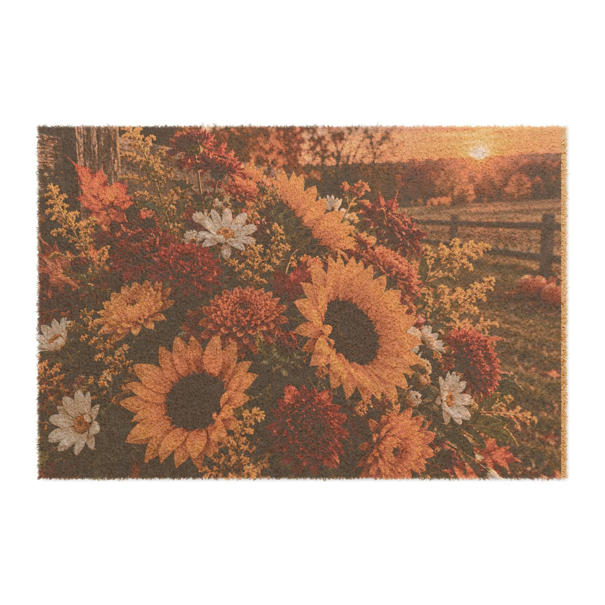 Sunflower Meadow Doormat — Rustic Autumn Floral Welcome Mat