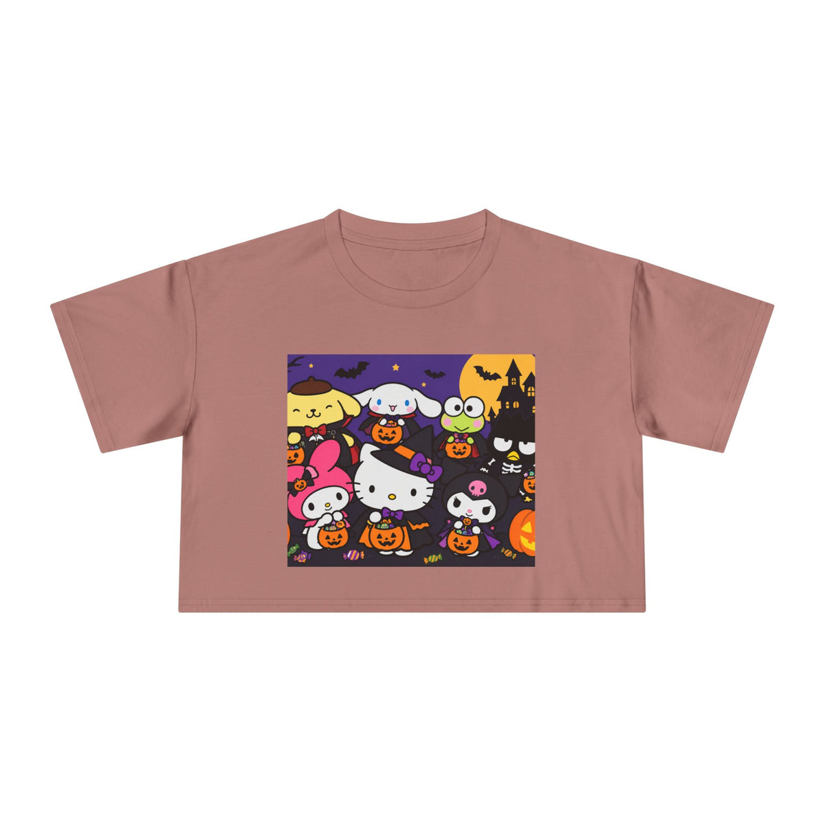 Halloween Kitty Crop Tee — Cute Hello Kitty Trick-or-Treat Graphic