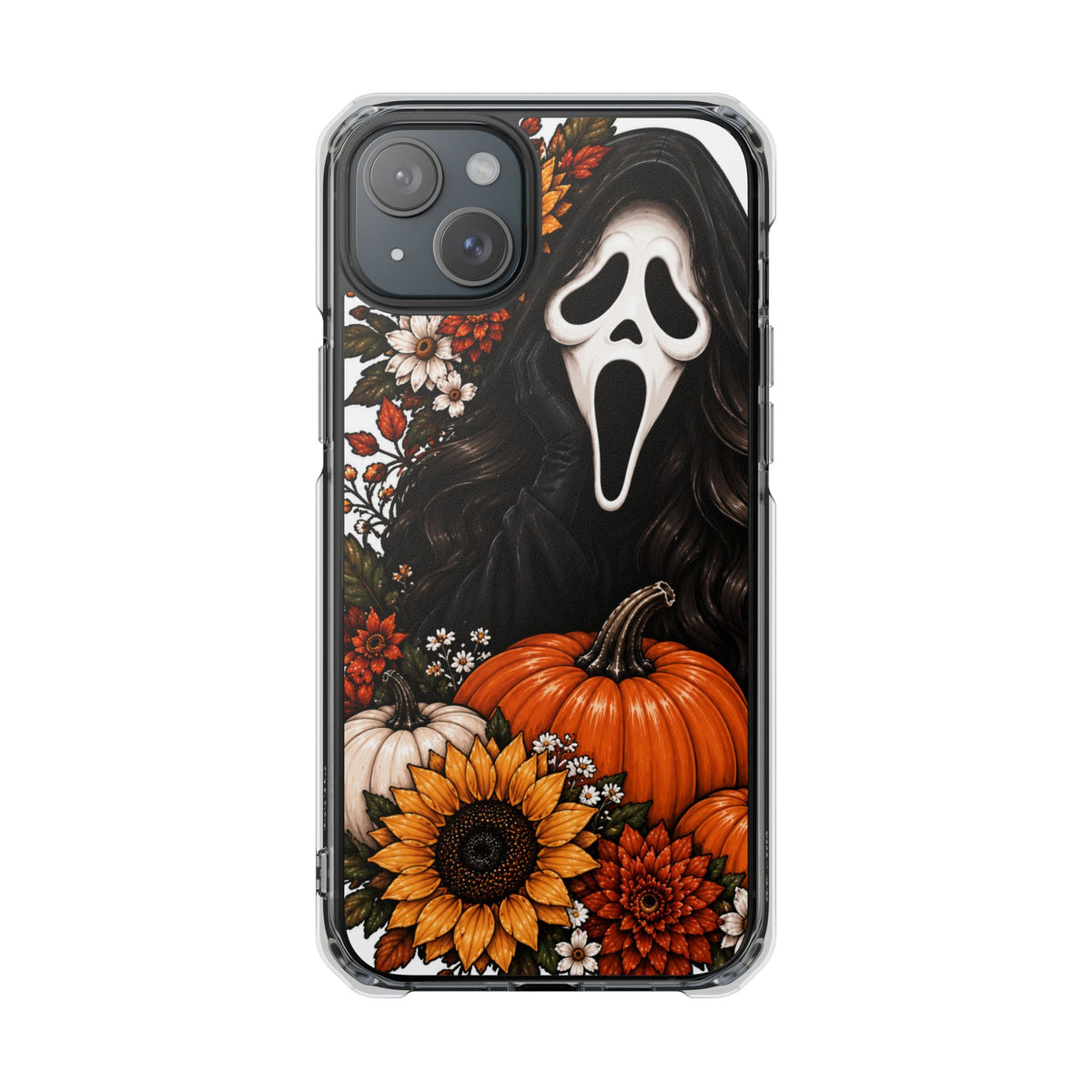 Clear Magnetic Phone Case — Autumn Scream Pumpkin & Sunflower Design