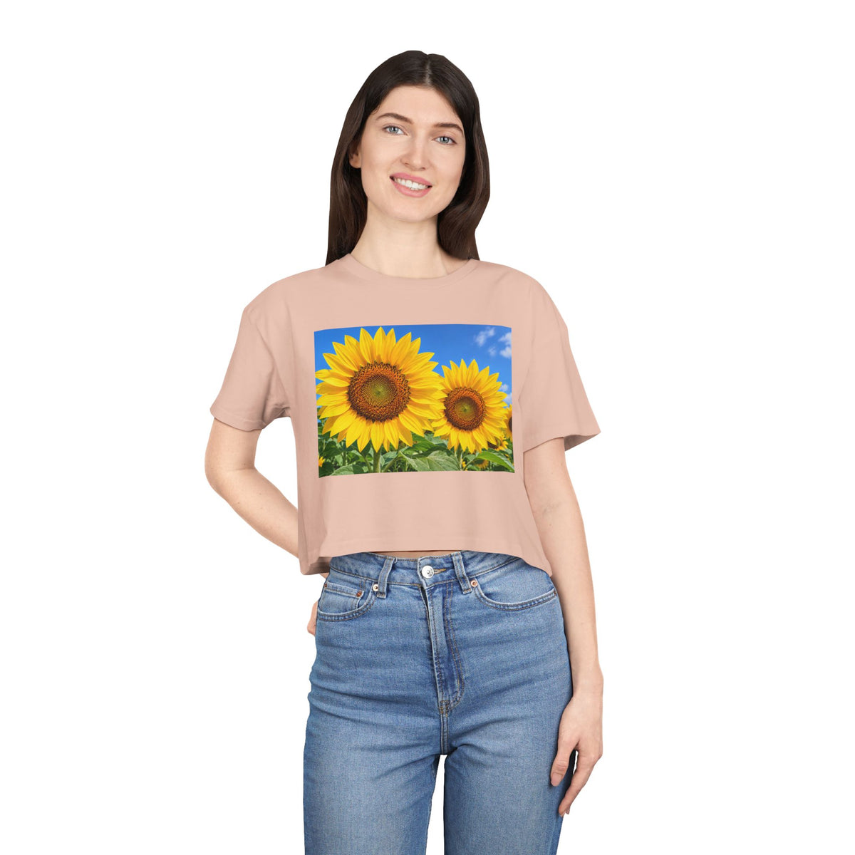 Sunflower Print Crop Tee