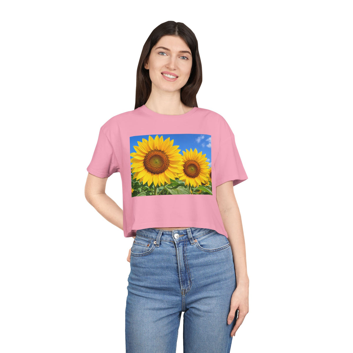 Sunflower Print Crop Tee