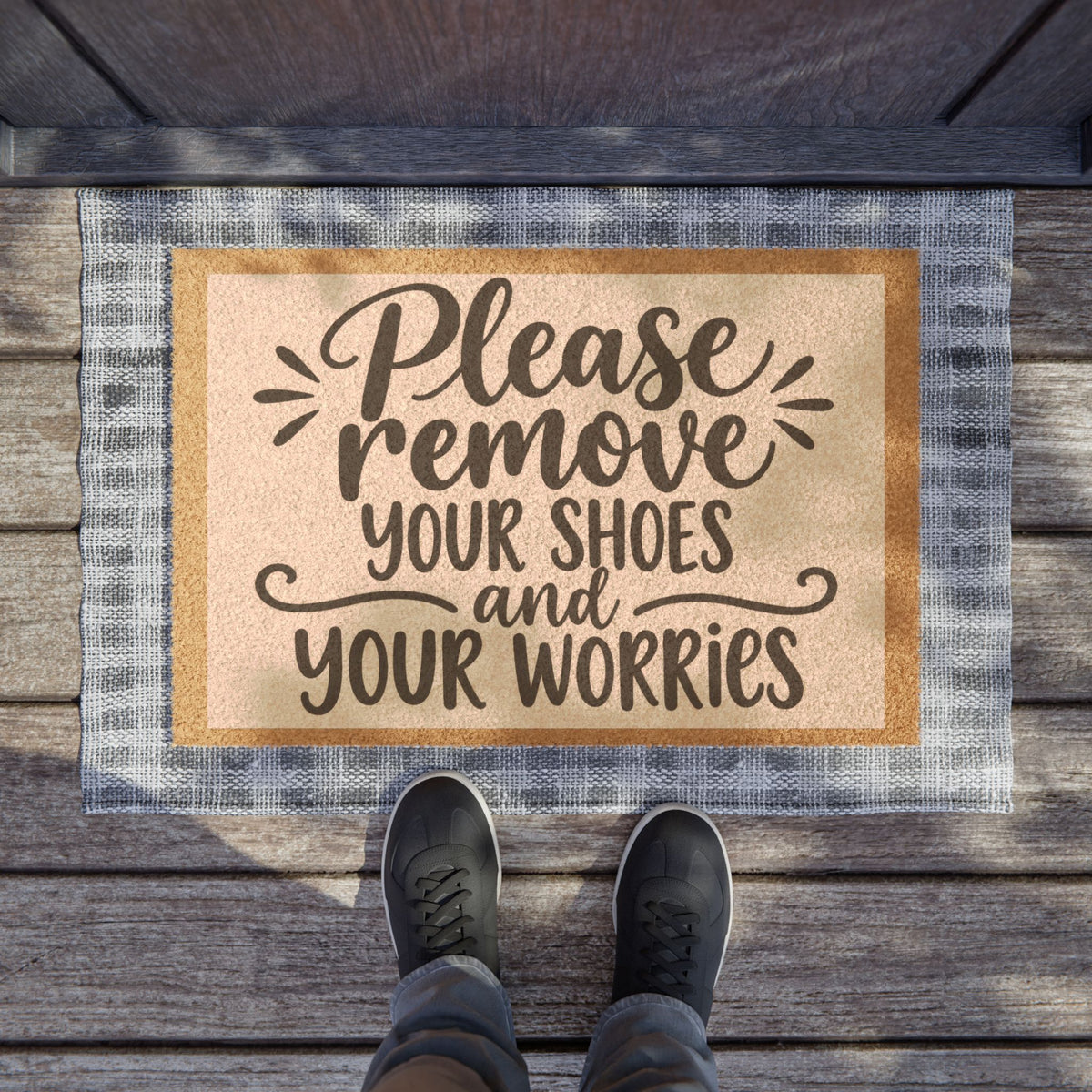 Please Remove Your Shoes and Worries Doormat — Funny Welcome Coir Mat for Home Entryway