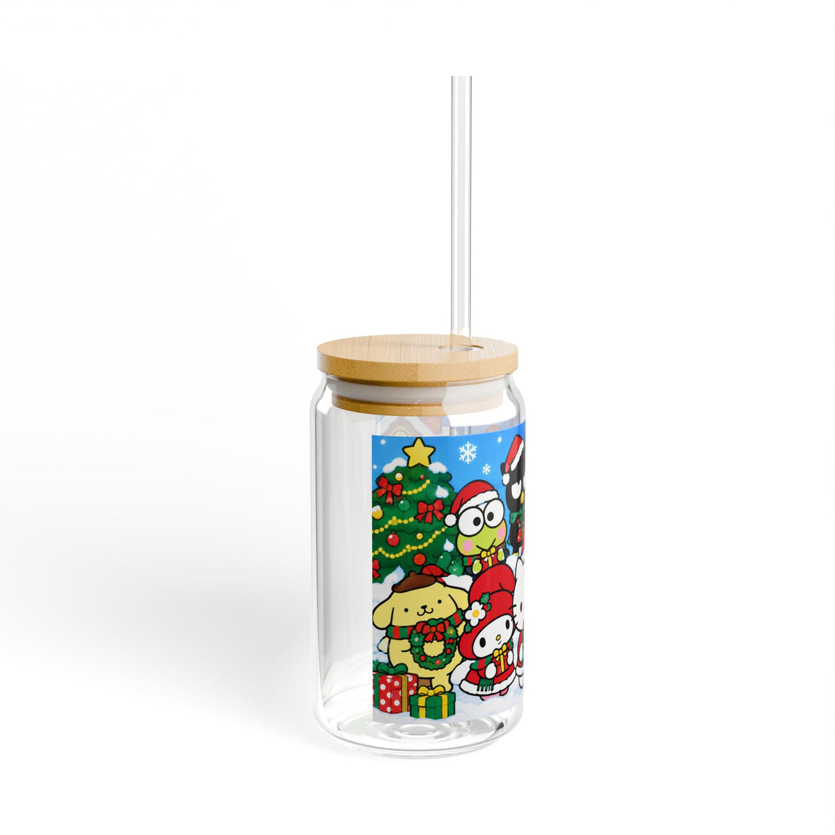 Hello Kitty Christmas Sipper Glass — 16oz Holiday Straw Tumbler