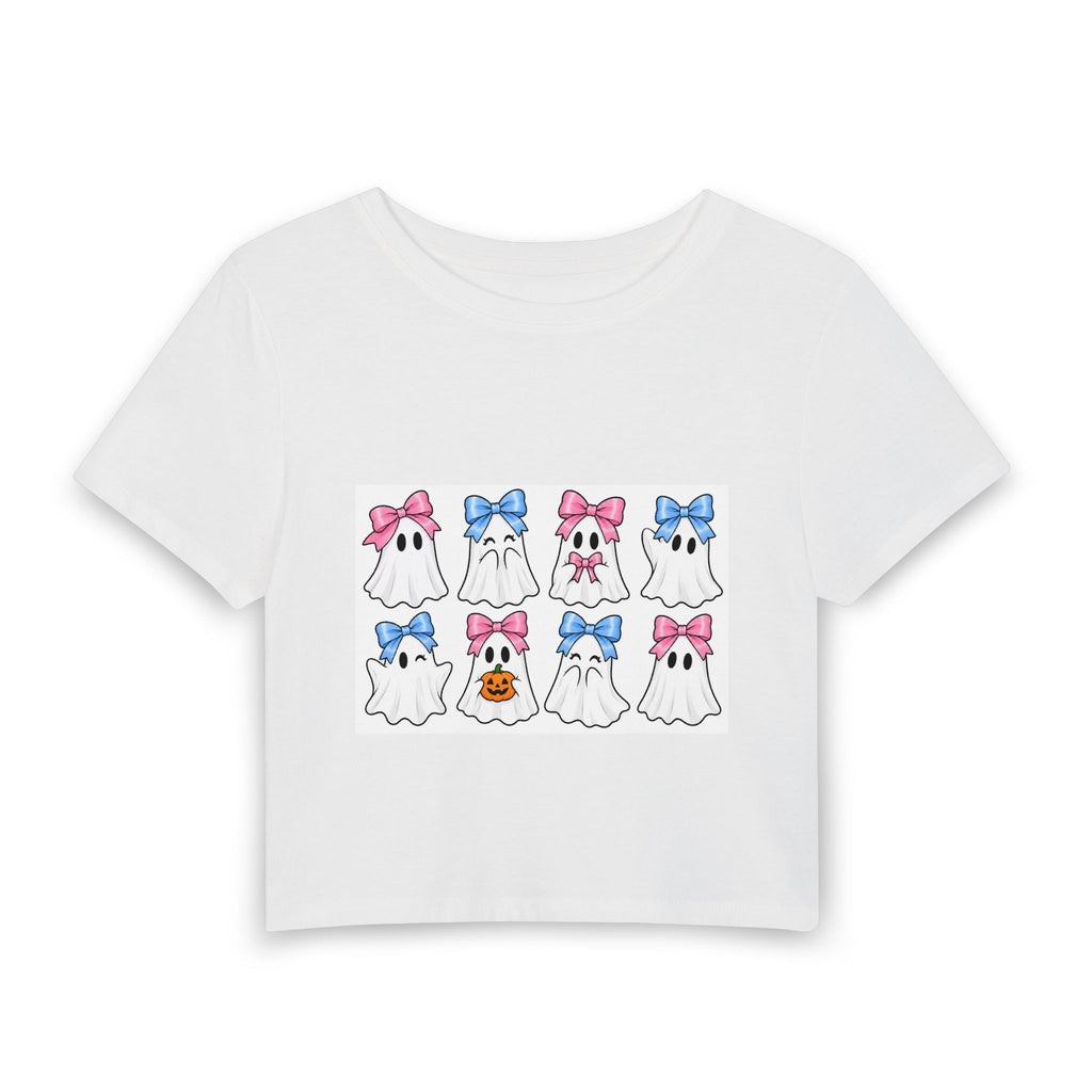Cute Ghost Bows Baby Tee — Girl Halloween Graphic Crop Top