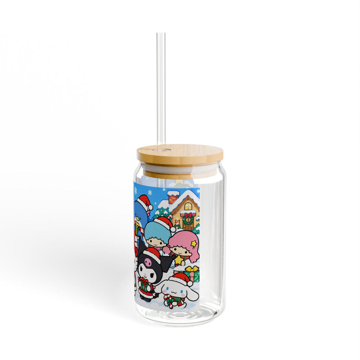 Hello Kitty Christmas Sipper Glass — 16oz Holiday Straw Tumbler