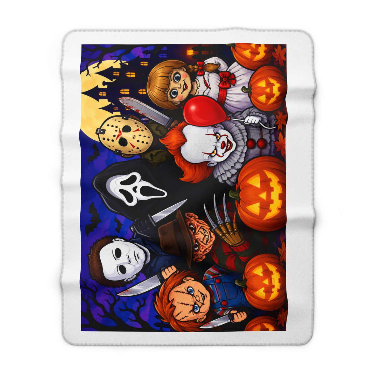 Halloween Horror Characters Sherpa Fleece Blanket – Pennywise, Freddy, Jason & More